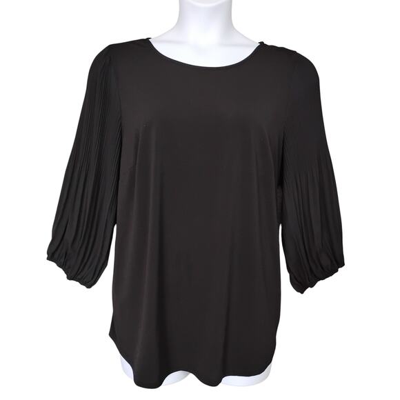 Adrianna Papell Blouse Size 3X Black Plisse 3/4 Sleeves Pullover Round Neck - Picture 2 of 11